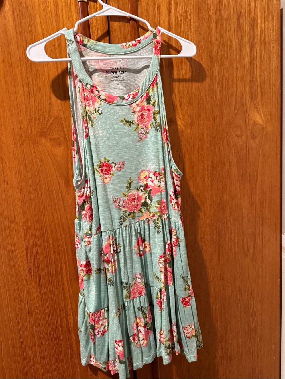 torrid Mint Floral Tiered Sleeveless Dress with Pink Roses